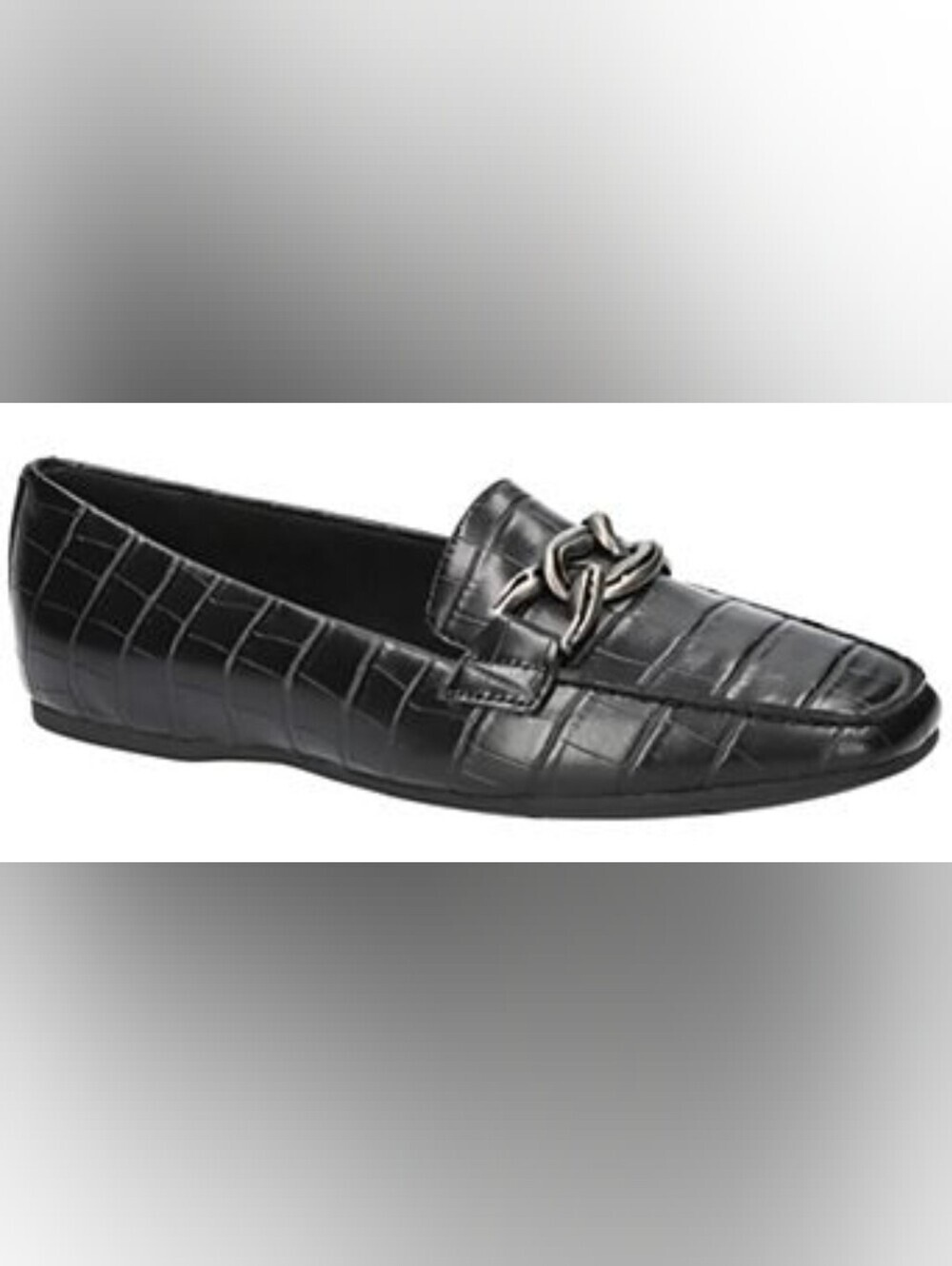 Alex Marie Black Croc-Embossed Loafers with Metal Chain Detail GREAT SHAPE